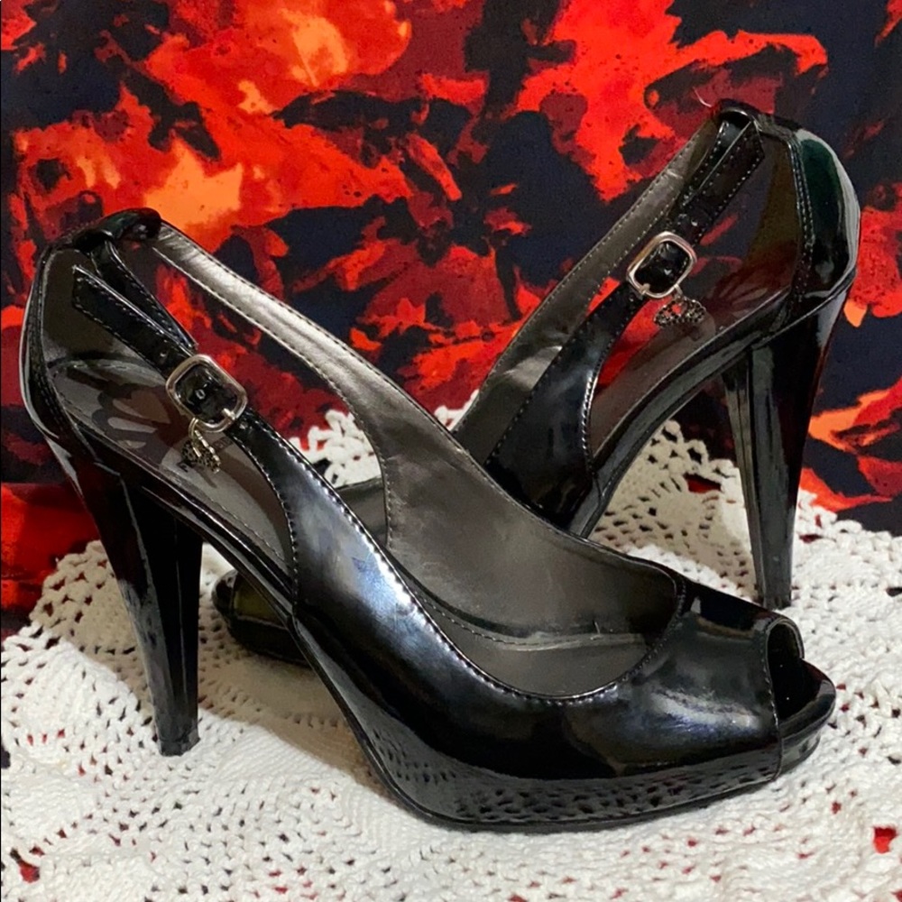 Black patented Fergalicious Heels